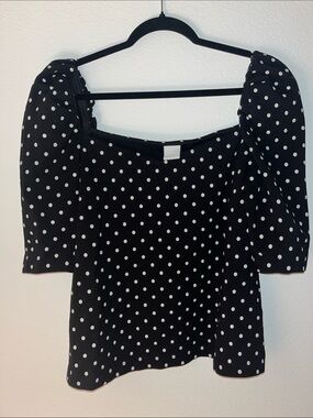 H&M Black and White Polka Dot Puff-Sleeve Blouse